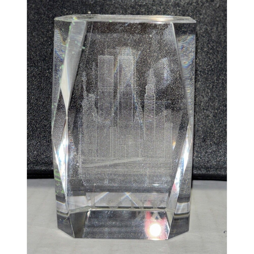 3D Laser Etched Clear Crystal Glass I Love New York Paperweight